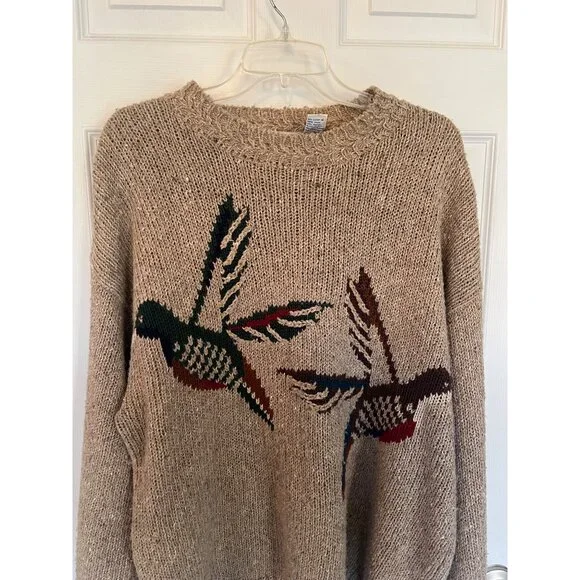 Vintage 90's Cape Isle Knitters Tan Duck Themed Knit Crewneck Sweater Men's L - Picture 3 of 9